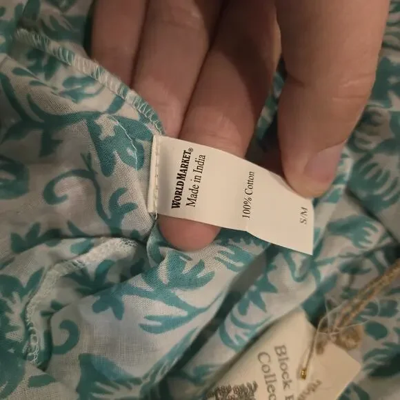 World Market Hand Block Blue Printed Jumpsuit S/M Boho Wide Leg Romper Oversize - Picture 9 of 9